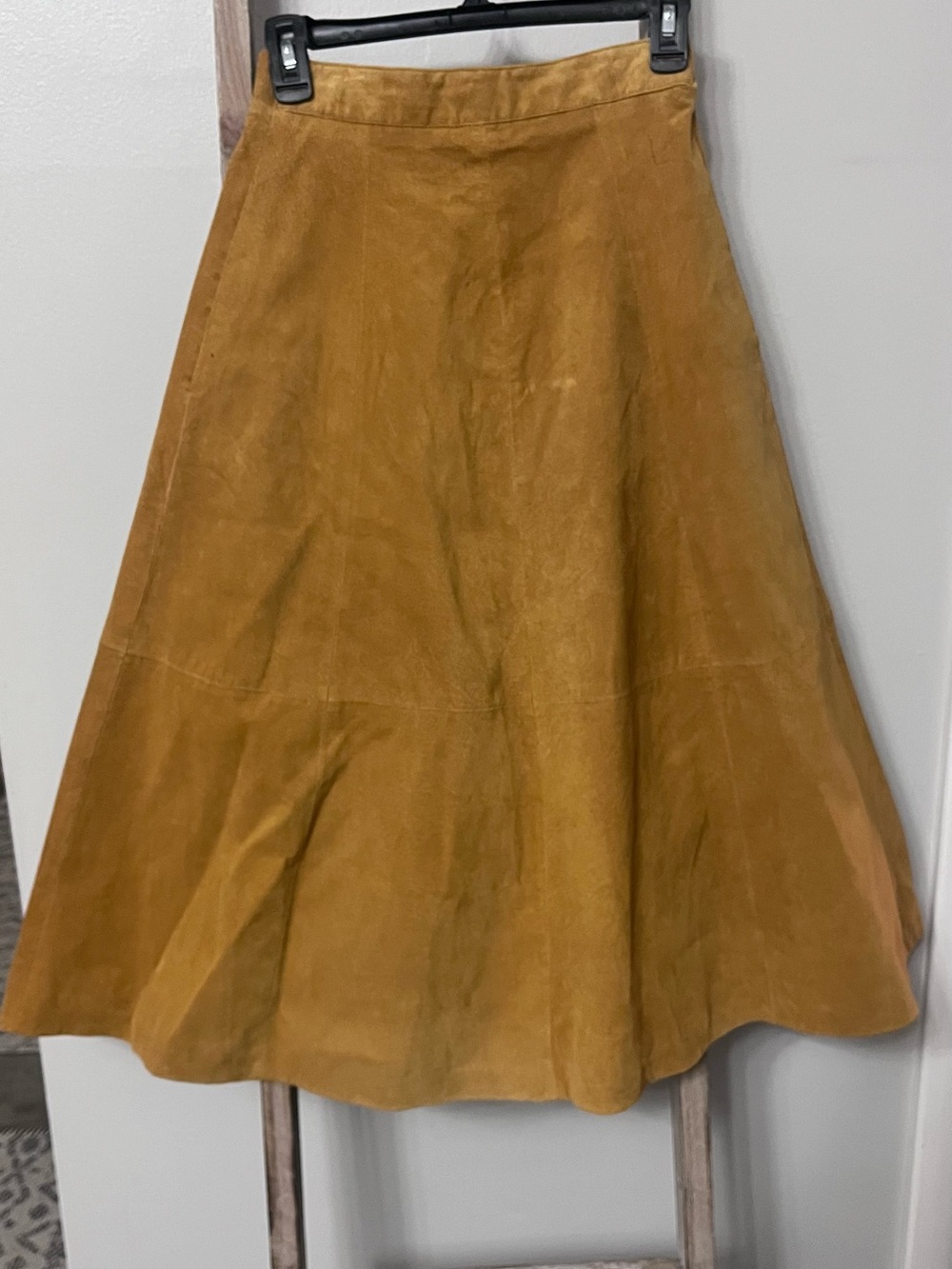Vintage Hunt Club Classic A-Line Suede Skirt in Mustard